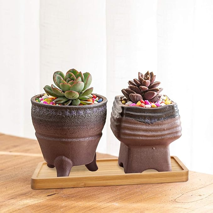 yarlung 10 Pack Small Bamboo Saucers, 7 Inch Plant Saucers Rectangular Flower Pot Drainage Trays for Succulent, Cactus, Small Indoor Plants