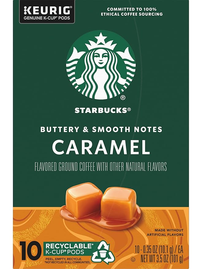 Starbucks Flavored Coffee K-Cup Pods, Caramel Flavored Coffee, Made without Artificial Flavors, Keurig Genuine K-Cup Pods, 10 CT K-Cups/Box (Pack of 3 Boxes)