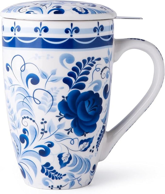 GBhome Tea Mug with Infuser and Lid, 18 Ounce Large Ceramic Loose Leaf Tea Cup, Microwave, Dishwasher Safe Tea Steeping Mug, Pefect Gift For Tea Lover.