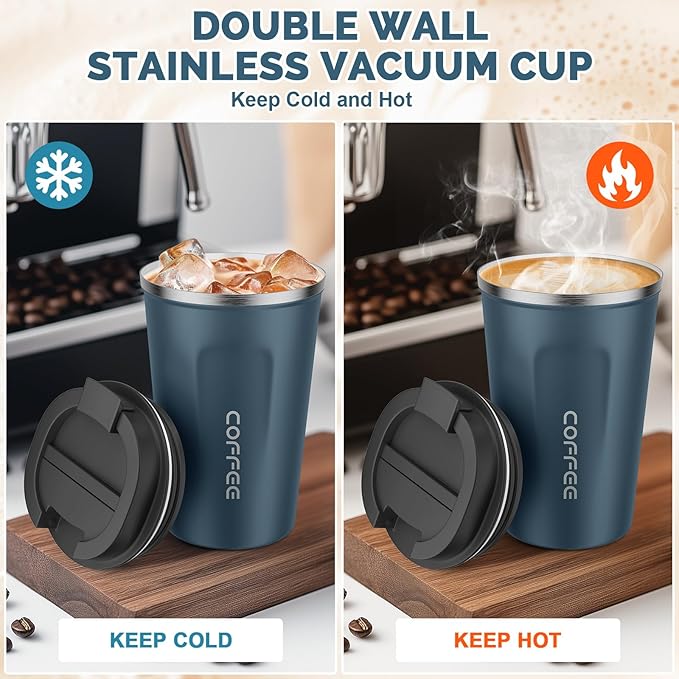 MOMSIV 12oz Travel Mug, Insulated Coffee Cup with Leakproof Lid, Vacuum Stainless Steel Double Walled Reusable Tumbler for Hot and Cold Water Coffee and Tea In Travel and Car Blue
