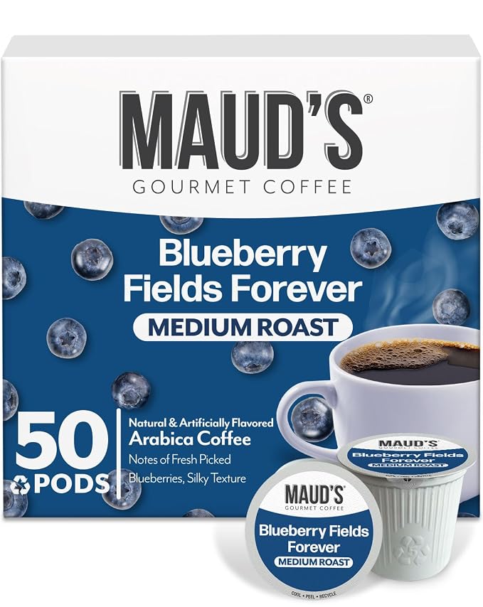 Maud's Blueberry Flavored Coffee Pods, 50 ct, Medium Roast Flavored Coffee in Single Serve Pods – 100% Arabica Beans, Compatible with Keurig K Cups Maker by MAUDSCOFFEETEA