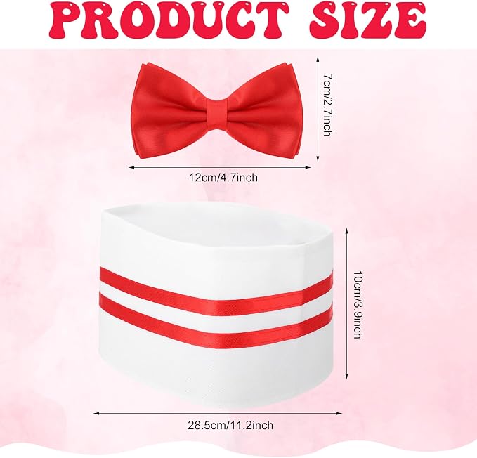 1950s Waiter Costume Kit, Soda Jerk Costume, Red and White Striped Half Apron with 2 Pockets, Chef Hat, Red Bow Ties - Image 3