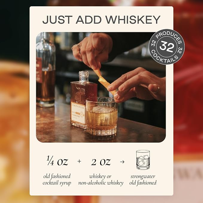 Strongwater Smoked Old Fashioned Craft Cocktail Mixer - Makes 32 Cocktails - Handcrafted Old Fashioned Syrup with Lapsang Souchong Tea, Sugar, Citrus & Cherry - Image 6