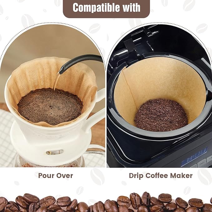 300Pcs Cone Coffee Filters #4, Clinuse Unbleached Size 04 Coffee Filters 8-12 Cup, Disposable Natural Paper Filters, No.4 Cone Filters Compatible with Ninja, Cuisinart, Pour Over and Drip Coffee Maker