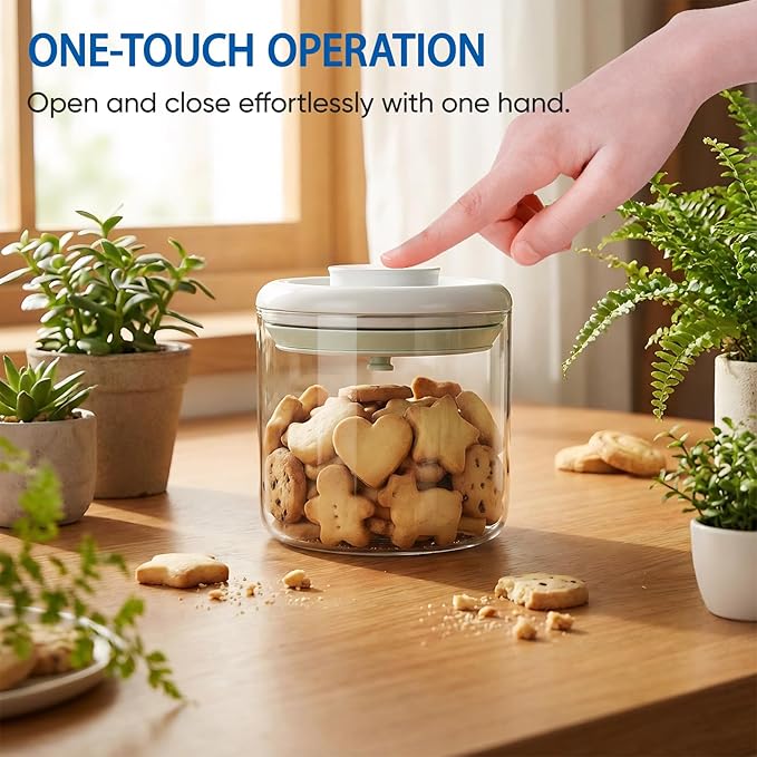 Airtight Food Storage Canisters with Lids - 20 fl oz Leakproof Clear Glass Jars for Cookie, Oat, Pasta, Tea, Coffee Bean & Sugar, Multipurpose Kitchen Canister Set, Ideal Gift