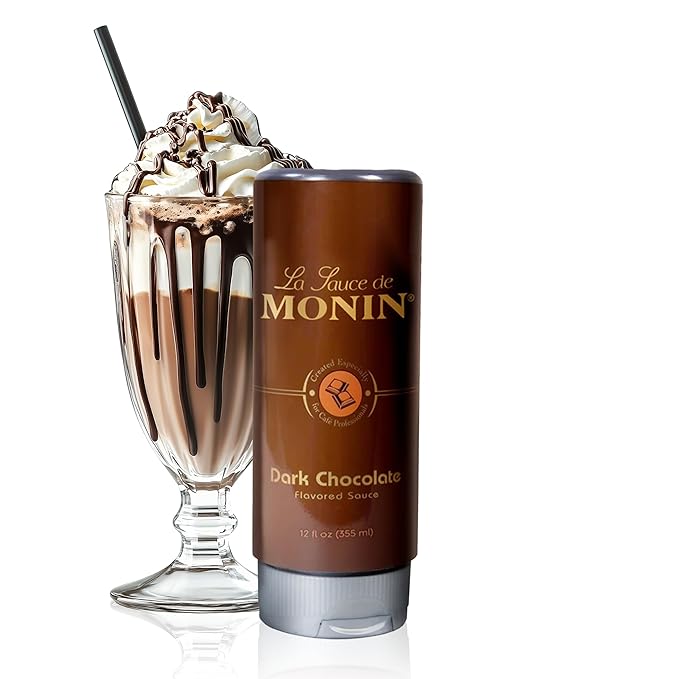 Monin - Gourmet Dark Chocolate Sauce, Velvety and Rich, Great for Desserts, Coffee, and Snacks, Gluten-Free, Non-GMO (12 Ounce) by Monin