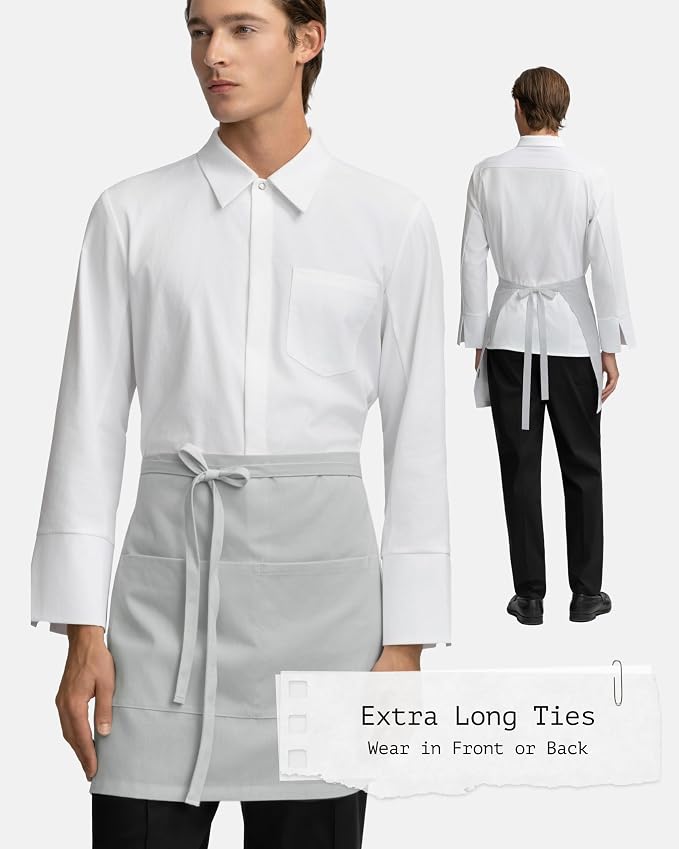 Chef Apron with 3 Pockets and Extra Ties | MJS polyester | Cotton-like feel | Fade & pill resistant | Extra-long ties | Machine washable | Unisex - Image 4