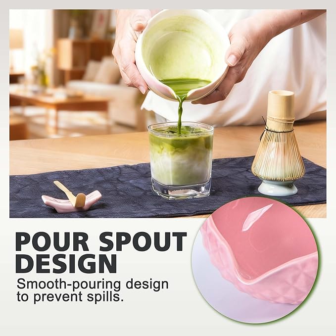 Matcha Whisk Bowl Set, 7PCS Japanese Matcha Kit with Spout Bowl Bamboo Whisk Stand Scoop Sifter Accessories for Tea Ceremony Latte, Gifts for Family,Friends