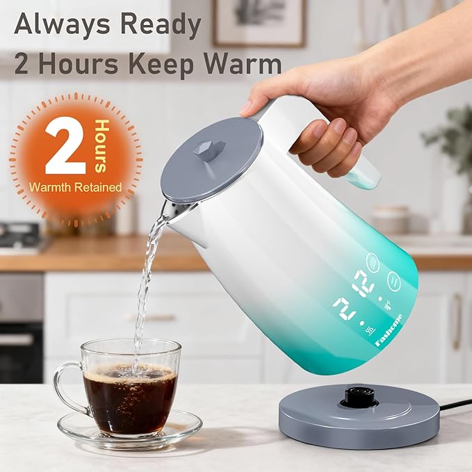 Electric Kettle with Temperature Control, 5 Preset Temps & 2H Keep Warm, 1200W Cool-Touch BPA-Free Electric Tea Kettle, Digital Display, 360° Base - Blue Gradient