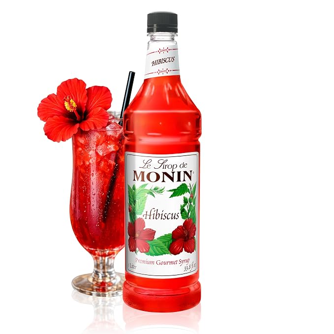 Monin - Hibiscus Syrup, Unique Floral Flavor, Great for Cocktails, Teas, & Lemonades, Gluten-Free, Non-GMO (1 Liter) by Monin