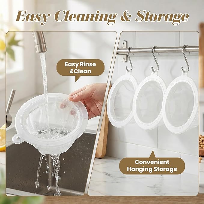 WMKGG 4PCS Fine Mesh Strainer, 5 Inch plastic strainer for Oils, Juice, Wine, Coffee, Milk, Tea, Powder,Nut Milk,Honey(200+100 Mesh)