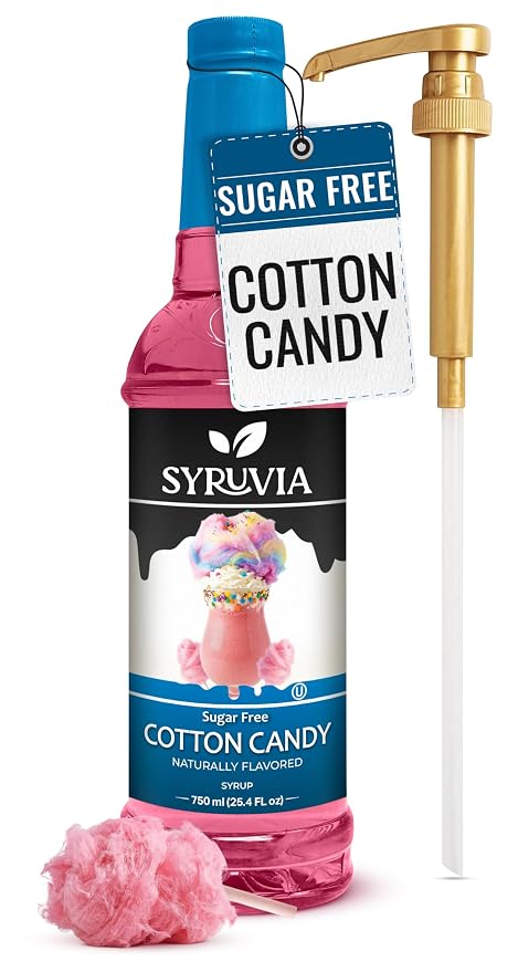 Syruvia Sugar Free Cotton Candy Flavored Syrup for Drinks, Cocktails, Lemonades, Iced Teas and Desserts – 25.4 fl oz, With Pump by SYRUVIA