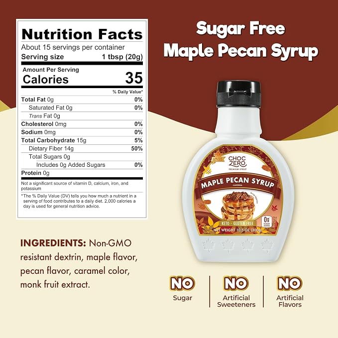ChocZero Maple Pecan Syrup, Sugar Free, Low Carb, Sugar Alcohol Free, Gluten Free, No Preservatives, Non-GMO Dessert and Breakfast Topping Syrup, 10.5oz (Pack of 1) - Image 2