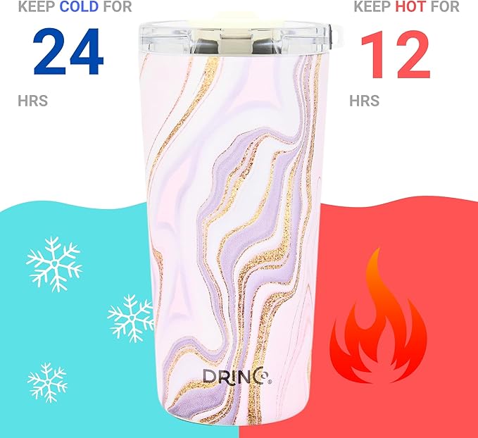 Drinco - 20 oz Stainless Steel Tumbler | Double Walled Vacuum Insulated Mug With Lid, 2 Straws, For Hot & Cold Drinks (20oz Rosa Gold)