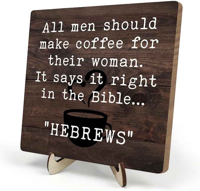 Vintage Coffee Bar Sign Plaque Signs for Coffee Station,Rustic Wooden Java Sign for Kitchen or Farmhouse Cafe Shelf,Fun Gifts for Friends,Dad,Mom 5.9"x5.9" -HEBREWS
