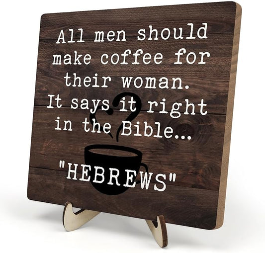 Vintage Coffee Bar Sign Plaque Signs for Coffee Station,Rustic Wooden Java Sign for Kitchen or Farmhouse Cafe Shelf,Fun Gifts for Friends,Dad,Mom 5.9"x5.9" -HEBREWS