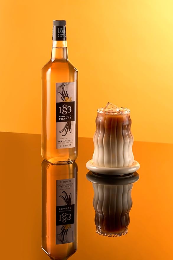 1883 Smoked Vanilla Syrup for Coffee, Cocktails & Desserts – Premium Flavoring Syrup, Made in France, 1 Liter Plastic Bottle