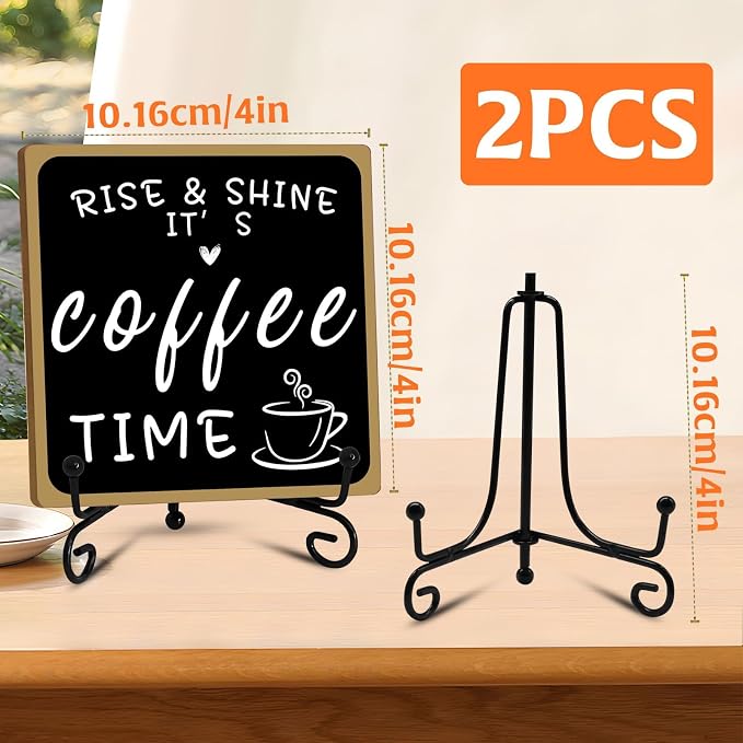 2Pcs Coffee Bar Sign Decorations, Black and White Coffee Sign Decor with Iron Stand Wooden Coffee Bar Decor Tabletop Shelf Accessories, Coffee Decorations for Coffee Bar Coffee Station Home Farmhouse - Image 2