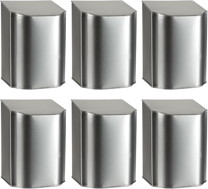 Brushed Metal Storage Tin, Secure Flip Top lid, Unique Wedding Favor, Customized Holiday Gift, Loose Leaf or Bagged Teas, Lightweight, Sturdy, 600 ML : Set of 6