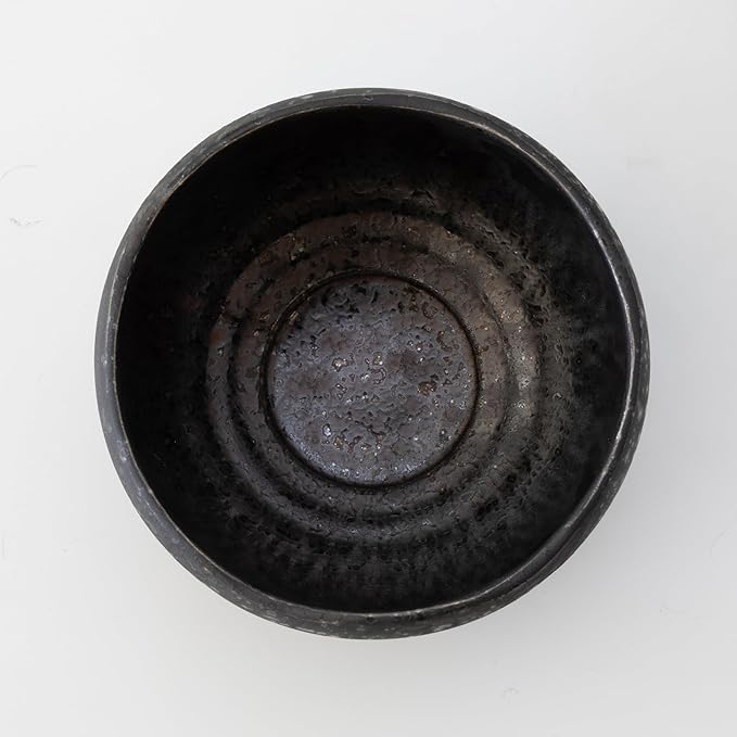 Asayu Japan Kurogane Matcha Bowl - Handmade Gifu Japan Ceramic Chawan, 12.1 cm (4.76″) Diameter x 7.7 cm (3.03″) Height, 395 g - Black with Silver Speckles