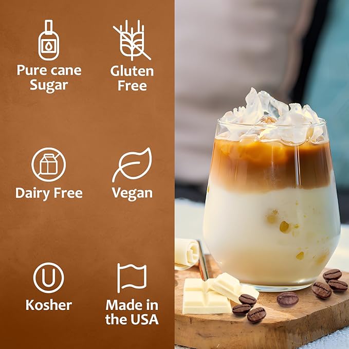 Syruvia Coffee Syrup, White Chocolate Mocha Flavored Syrup for Drinks, Lattes, and Desserts – 25.4 fl oz,