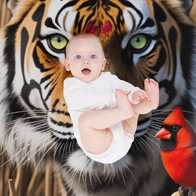 Beautiful Tiger Redbird Feather Fur Super Soft Throw Blanket, Red Cardinal Flannel Fleece Decorative Throw for Sofa Couch Bedroom Decor Outdoor Use 30"x40"