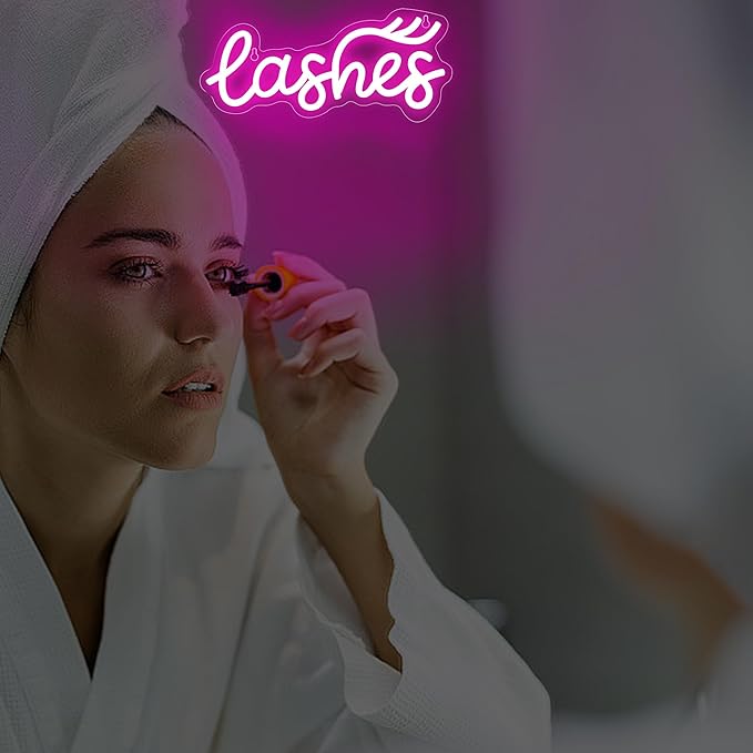 Lashes Neon Sign for Girls Lady Text Led Neon Light for Wall Decor Pink Led Lights for Bedroom Lashes Salon Beauty Room Eyelash Business Makeup Rooms Lash Studios Size 12.0 * 5.1in(XD076)
