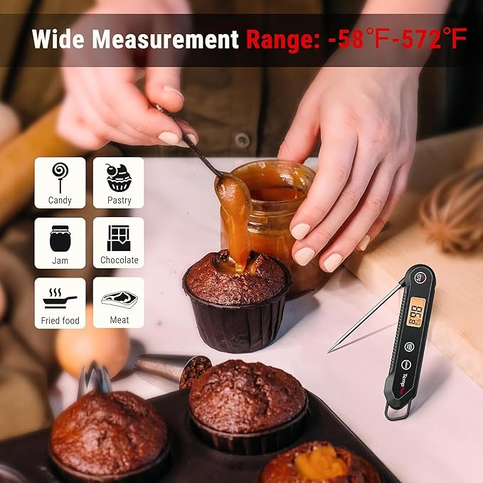 TempPro Digital Instant Read Meat Thermometer for Grilling Waterproof Kitchen Food Thermometer with Calibration Backlight Baking Bread Candy Thermometer Cooking Tools Utensils (Previously ThermoPro)