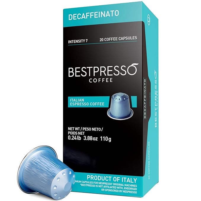 Bestpresso Coffee for Nespresso Original Machine 120 Aluminum pods Certified Genuine Espresso Decaffeinato Blend(Medium Intensity) Pods Compatible with Nespresso Original