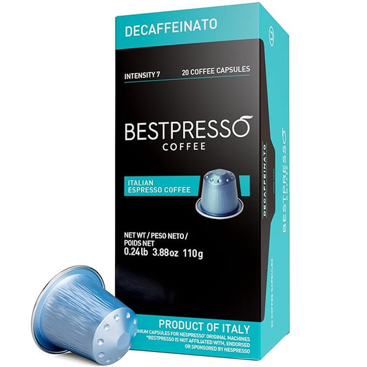 Bestpresso Coffee for Nespresso Original Machine 120 Aluminum pods Certified Genuine Espresso Decaffeinato Blend(Medium Intensity) Pods Compatible with Nespresso Original