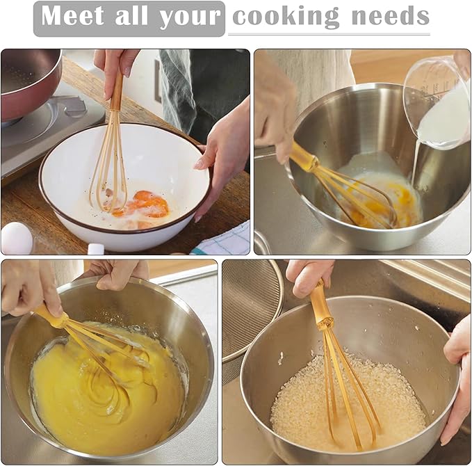 Wooden Whisk, Handcrafted Bamboo Whisks for Cooking Non Scratch, Balloon Whisk for Pancake Batter, Eggs and Sauces, Wooden Whisks Tool For Nonstick Cookware Pans, Bamboo Cooking Utensils (Whisk Set)