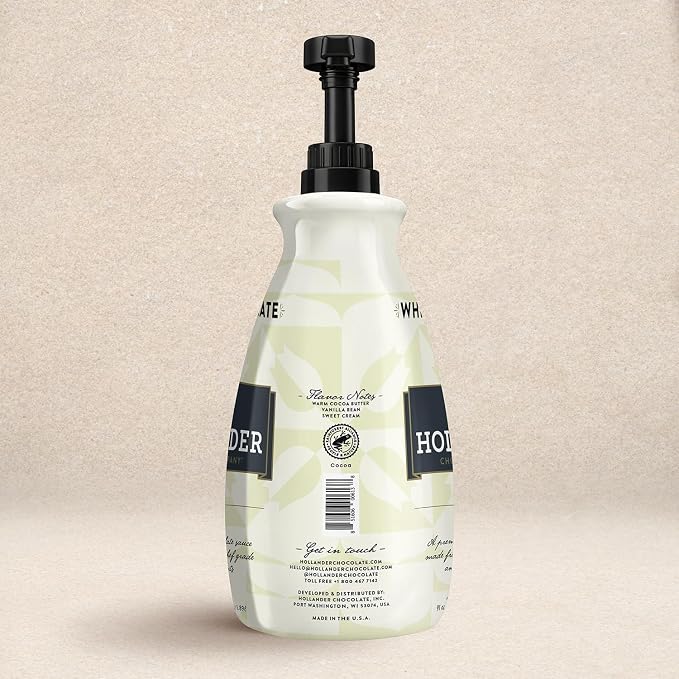 White Chocolate Café Sauce™ by Hollander Chocolate Co. | Perfect for the Professional or Home Barista | Rainforest Alliance Certified | Gluten-Free, Soy-Free, Corn Syrup-Free | Net Wt. 91oz (64 fl. Oz.) Large Bottle (PUMP Included) - Image 3