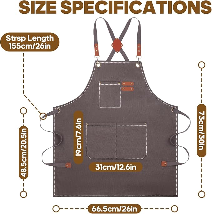 Aprons For Women Men With Large Pockets, Waterproof Cotton Chef Aprons For Cooking Server Grilling Bbq Kitchen - Image 5