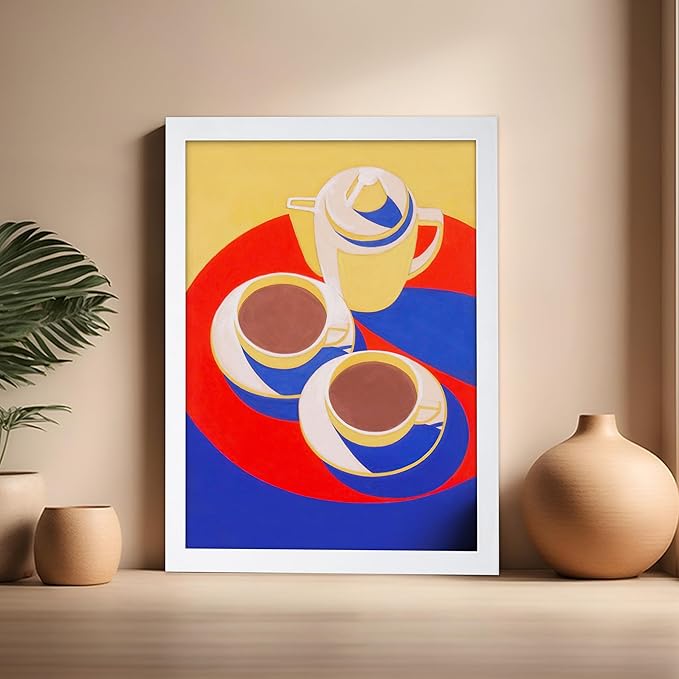 Poster Master Vintage Food & Drink Poster - Retro Colorful Coffee Print - Café Wall Art - Gift for Barista, Coffee Lovers, Café Owner - Decor for Dining Room, Kitchen, 16x20 White Framed