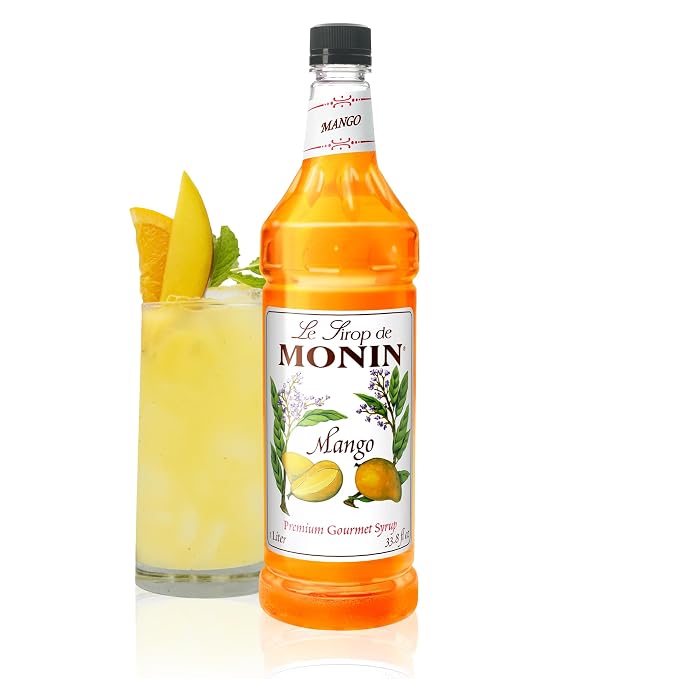 Monin - Mango Syrup | Premium Syrup for Cocktails, Sodas, Lemonades & More | Clean Label with No Artificial Flavors, No Artificial Preservatives (BPA-Free Plastic Bottle, 1 Liter) by Monin