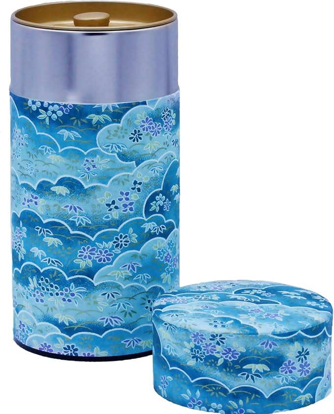 Washi Paper Tea Tin Canister: Long 7oz (200g) Heavenly Garden (#42), Japan