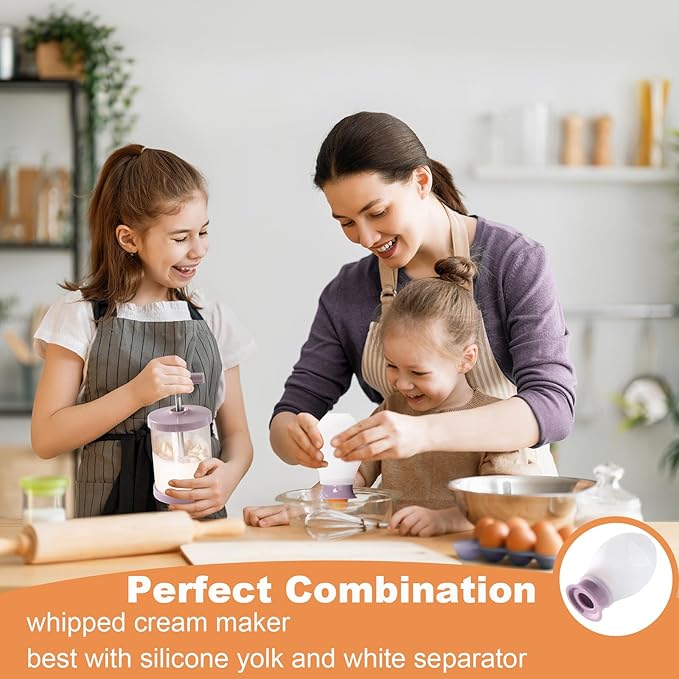 Manual Whipping Cream Dispenser, Handheld DIY Whipped Cream Maker, Professional Whipped Cream Dispenser With Non-Slip Silicone Base for Shop Kitchen Salad Dressings Frothy Drinks Milk Frother