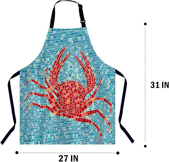 Red Crab Mosaic Kitchen Apron for Women Men, Unisex Adjustable Cooking Apron, Waterproof Apron for Home Kitchen, Restaurant, Coffee House - Image 2