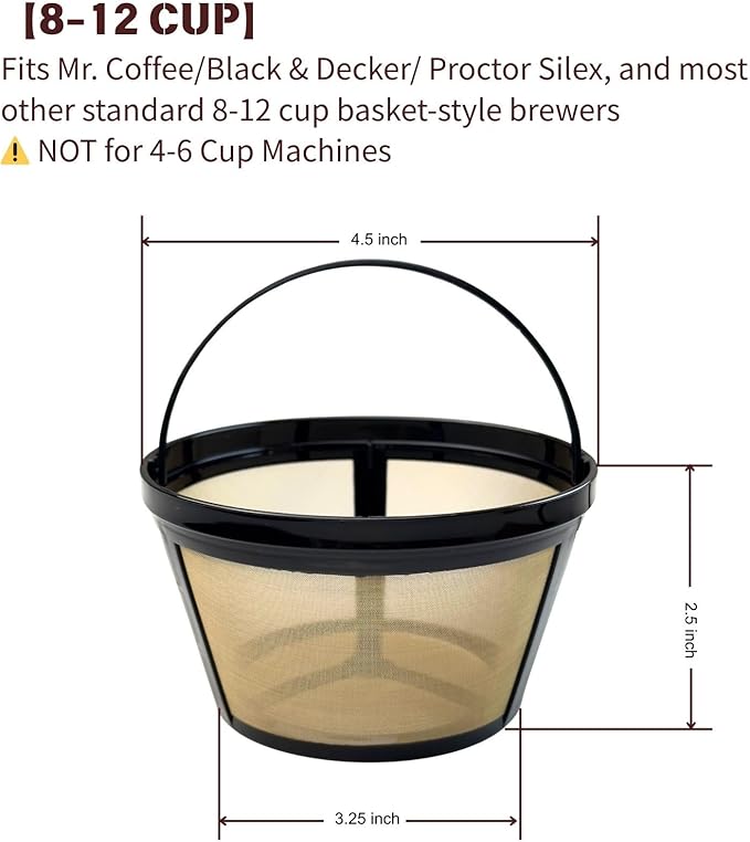 8-12 Cup Reusable Coffee Filter - BPA Free, Eco-Friendly, Compatible with Mr. Coffee, Black+Decker & Most Standard 8-12 Cup Drip Coffee Makers (2-Pack)