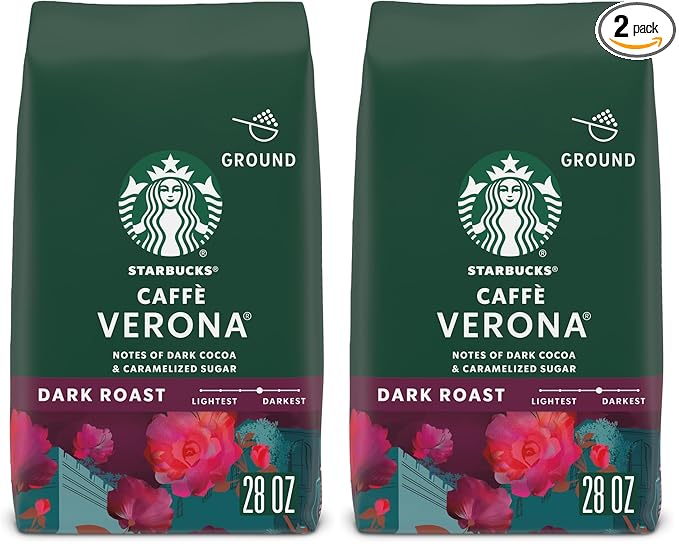 Starbucks Ground Coffee,Dark Roast Hot or Iced Coffee,Caffè Verona,28 oz,(Pack of 2)
