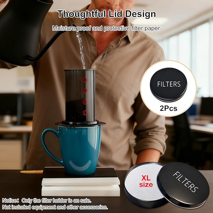 2 Packs Portable Coffee XL Filter Holder, ONLY Fits for AeroPress Filter XL, Replacement for AeroPress Coffee Filter Storage, Exclude Filters, Metal, Tightened Lid, Damp-proof, Φ3.54''*0.79'', Black