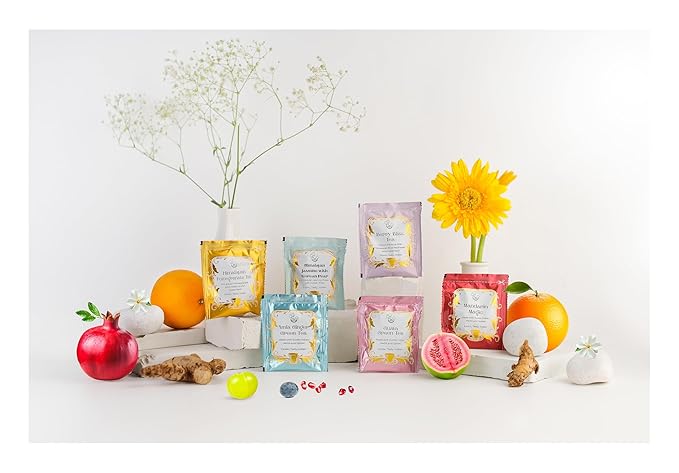 The Vedas garden of Fruits Premium Herbal Tea Selection Gift Set Box Ideal Gifts For Women & Men, Birthday, Anniversary & Self-Care Eco-Friendly | 24 handstitched cotton teabags | 6 different flavours
