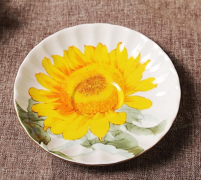 Ceramic Teacup Sunflower Vintage Chintz Porcelain Coffee Mug Tea Cup with Saucer,Set of 4