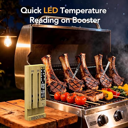 WiFi Sub-1G Wireless Meat Thermometer Unlimited Range 7 NIST Certified Sensors with Ambient Temp 2 Temp Monitoring Ways Digital Smart Base and App for BBQ, Smoker, Grill, Oven (Dual Probes)
