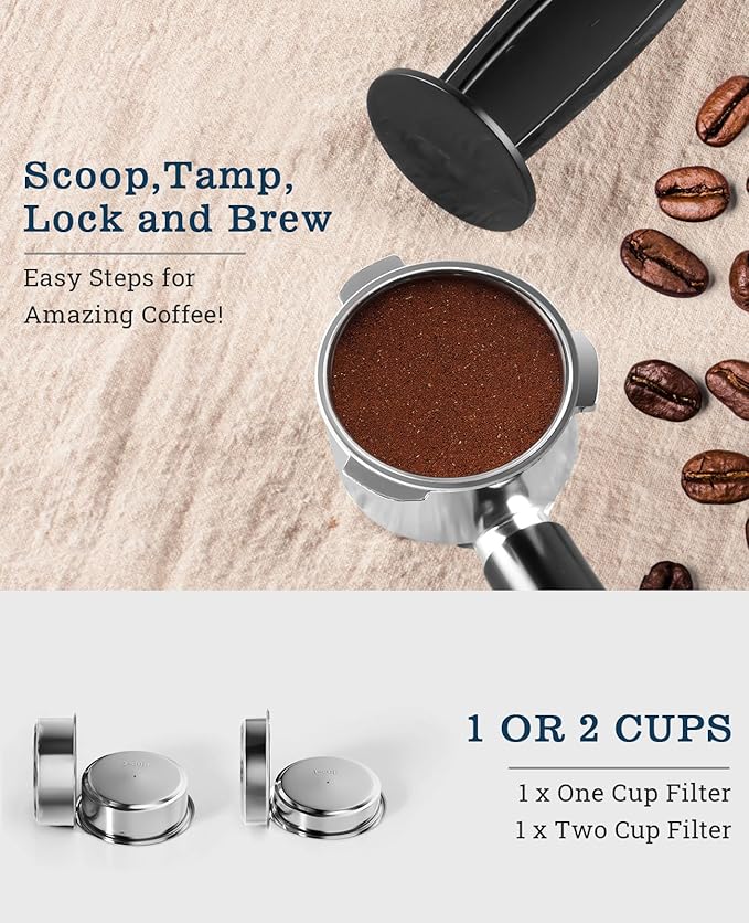 CUSIMAX Espresso Machine 20Bar Compact Coffee Machine with Powerful Steam Wand for Latte & Cappuccino, Stainless Steel Espresso Coffee Maker with 34oz Remevable Water Tank