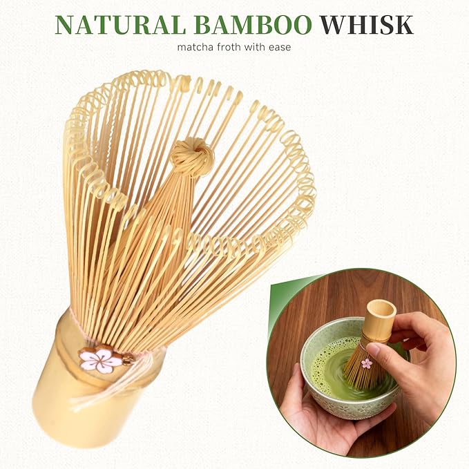 Matcha Whisk Set, Japanese Tea Ceremony Utensils (8 PCS) with Matcha Bowl with Spout (19 oz), Bamboo Whisk, Scoop, Holder, Sifter, Tea Towel – Authentic Matcha Set & Gift Box (Green)