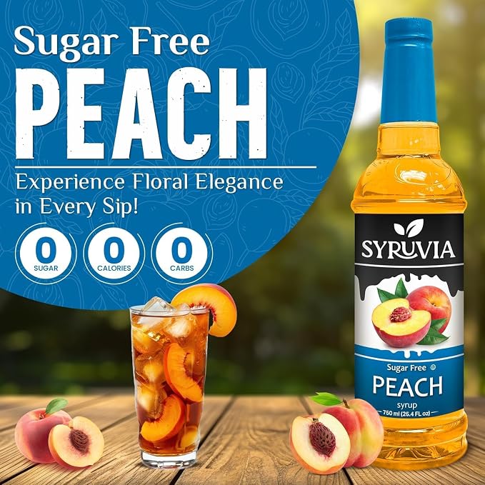 Syruvia Sugar-Free Peach Syrup, Flavored Syrup for Drinks, Cocktails, Lemonades, Iced Teas, and Desserts – 25.4 fl oz, With Pump - Image 3