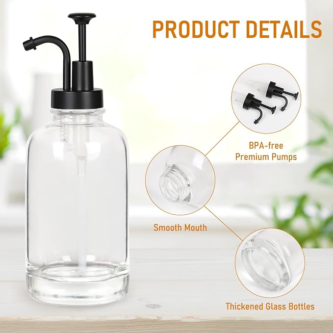 Coffee Syrup Dispenser 16.9 Oz 2 Pack, 500ml Glass Bottle with Black Plastic Pump for Coffee Bar, Includes 36 Stickers & Marker - Reusable Syrup Bottles - Image 6