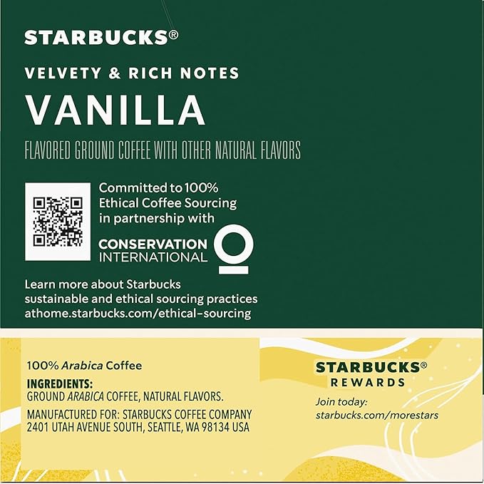 Starbucks Vanilla Flavored Coffee K-Cup Pods, Light Roast, Keurig Genuine K-Cup Pods, 120 Count (Pack of 12 Boxes)