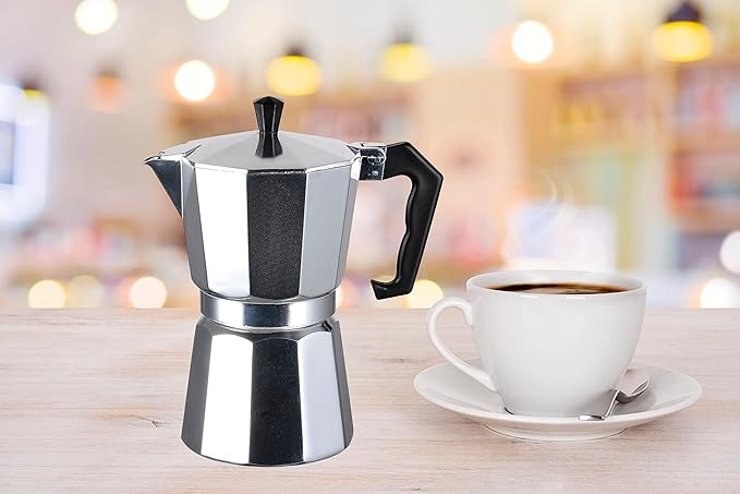 J&V TEXTILES Stovetop Espresso and Coffee Maker, Moka Pot for Classic Italian and Cuban Café Brewing, Cafeteria, (6-Cup)